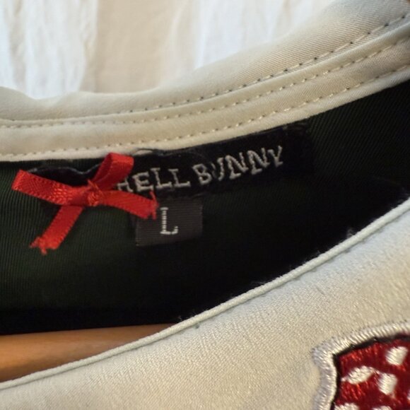 Hell Bunny Dress Size L Holiday Green Velvet Rockabilly Holly Collar Christmas - Picture 2 of 11